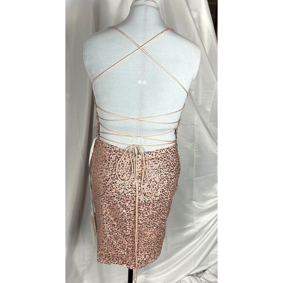 PromGirl Sequin dress, Rose Pink, Laceup Back, Size 14, NWT - Picture 3 of 7